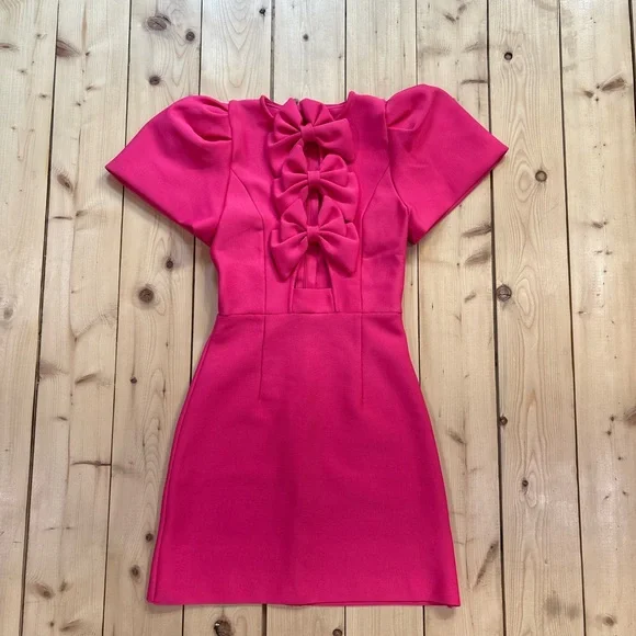 SHEIN Hot Pink Bow-Front Puff Sleeve Mini Dress - Picture 3 of 4